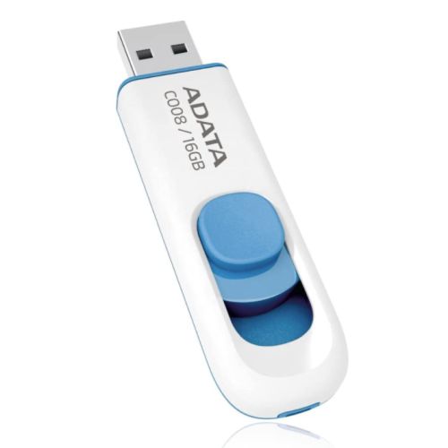 ADATA 16GB C008 white capless retractable USB 2.0 flash drive, compact design for easy data transfer ADATA 16GB C008 white capless retractable USB 2.0 flash drive, compact design for easy data transfer